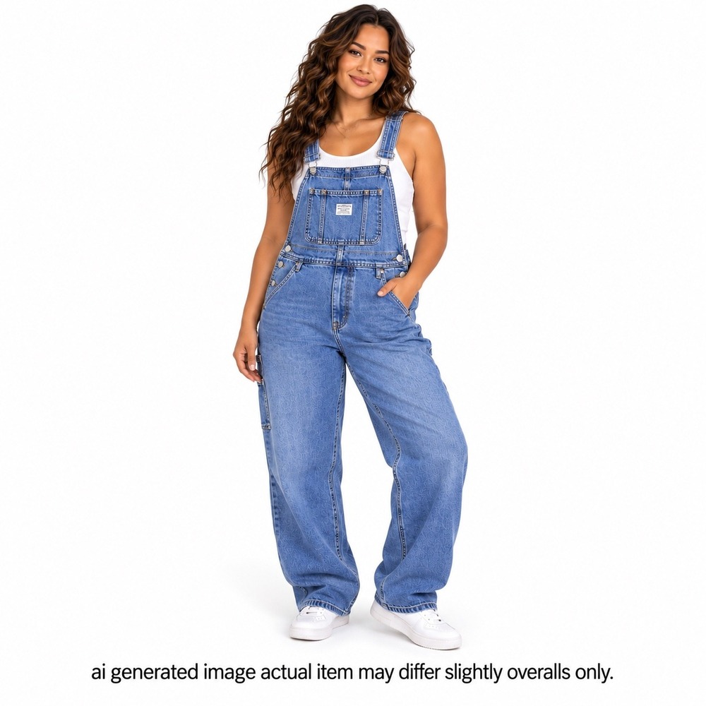 Levi Strauss Signature Overalls Womens Sz M Blue Denim Bib Workwear Straight Leg